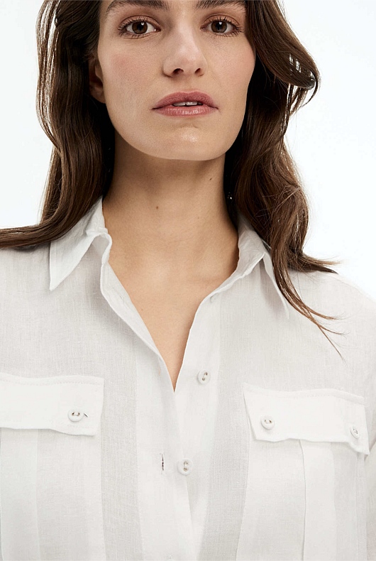 French Linen Pocket Detail Shirt - Chalk