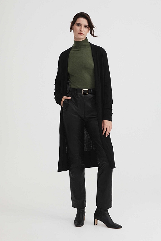 Merino Silk Longline Cardigan - Black