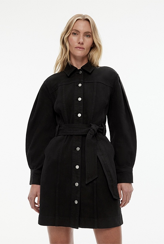 Denim Seam Detail Dress - Black