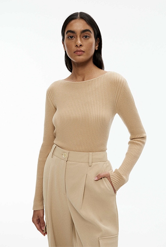 Boat Neck Rib Knit - Washed Sand