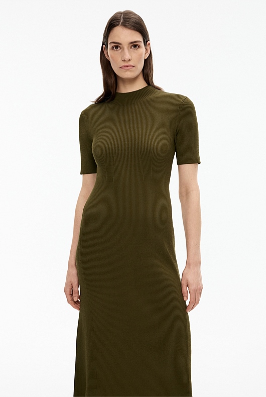 Rib Mock Neck Knit Dress - Jungle