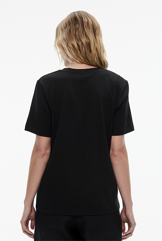 Cotton V Neck Tee - Black