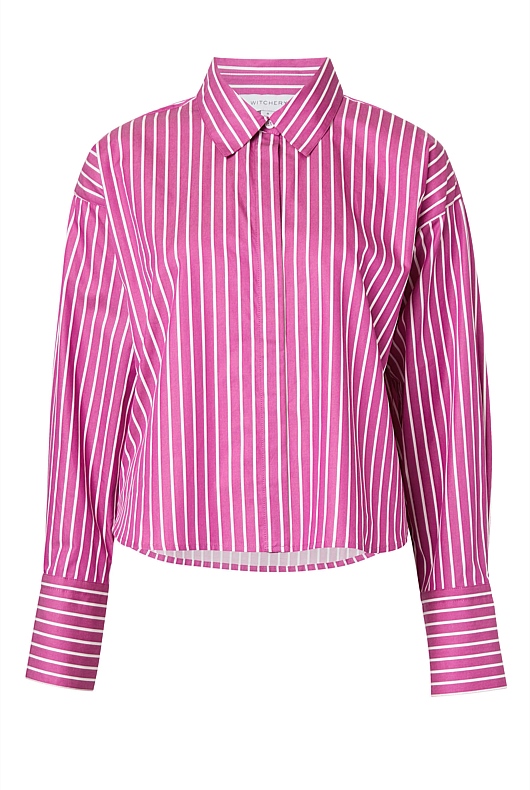 Cotton Wide Stripe Cropped Shirt - Bright Magenta