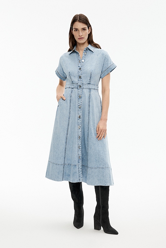 Denim Dolman Midi Dress - Vintage Wash Denim
