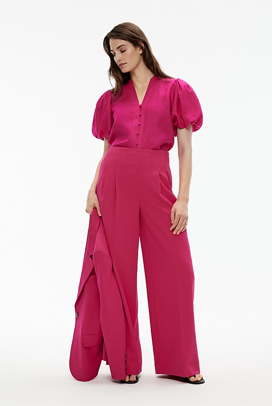 Hemp Puff Sleeve Blouse - Dahlia Pink