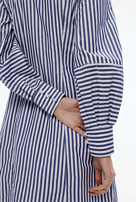 Cotton Stripe Mini Dress - Flint Blue