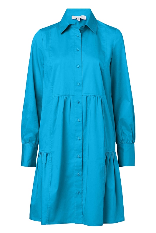 Cotton Mini Shirt Dress - Bright Blue