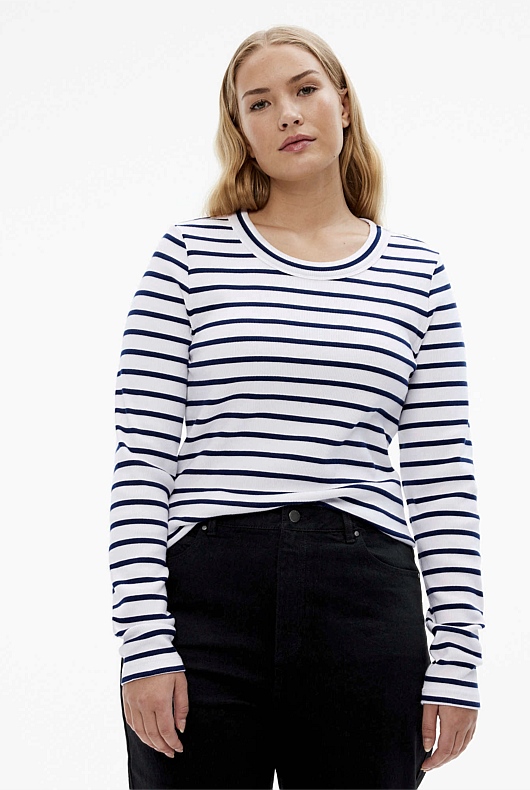Stripe Long Sleeve Rib Top - Ink
