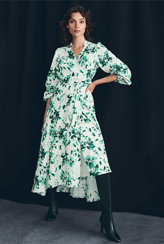 Linen Ikat Floral Wrap Dress - Willow