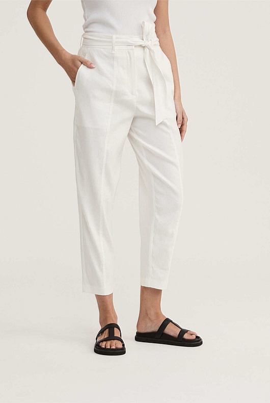 Stretch Linen Blend Tapered Pant - Chalk