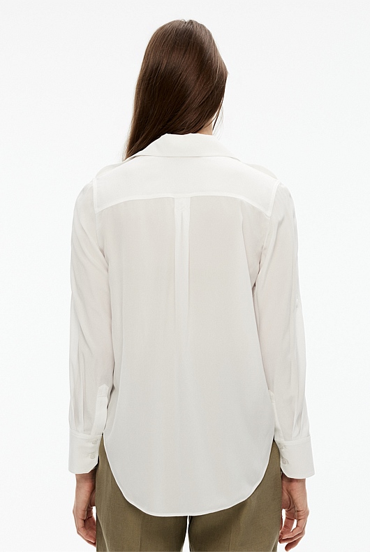 Silk Utility Tab Sleeve Shirt - Chalk