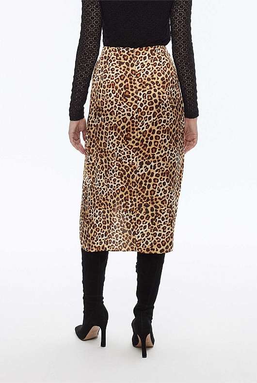 Silk Satin Ocelot Skirt - Ocelot Print