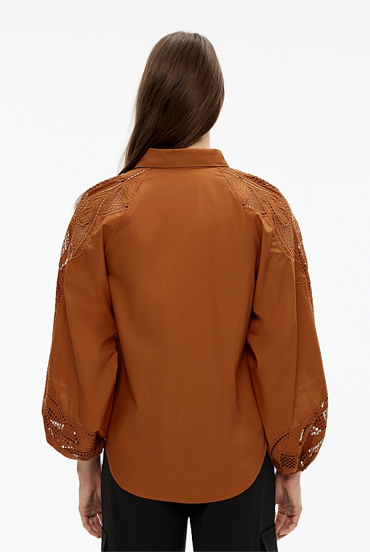 Cotton Broderie Blouse - Faded Terracotta