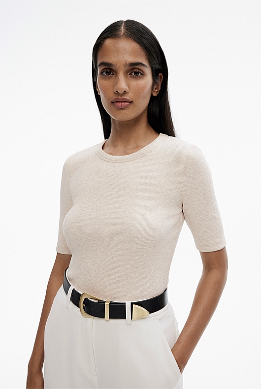 Crew Rib Tee - Oatmeal Marle