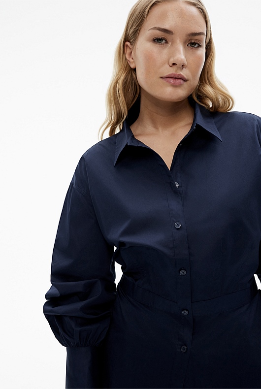 Cotton Sateen Dart Shirt - Blue Night