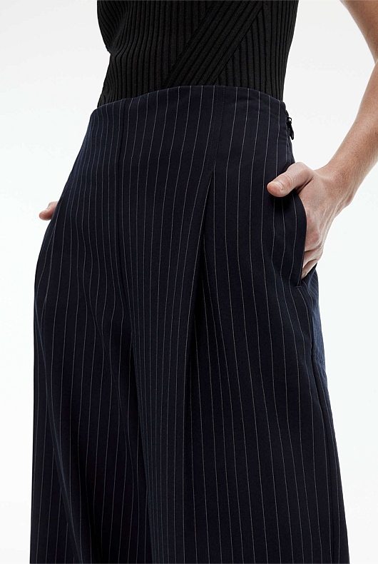 Pinstripe Wide Leg Trouser - Petrol Blue