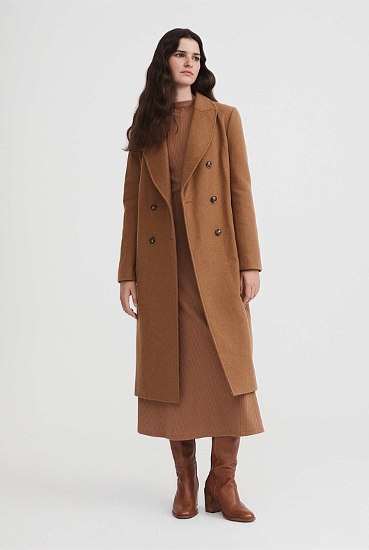 Mock Neck Rib Dress - Camel