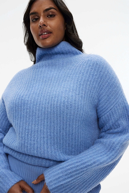 Mock Neck Slouch Knit - Harbour Blue