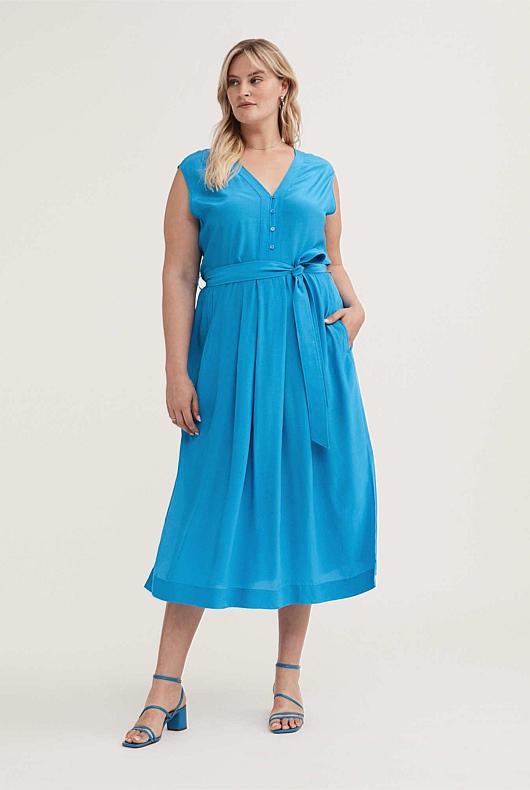 Viscose Button Through Dress - Cyan
