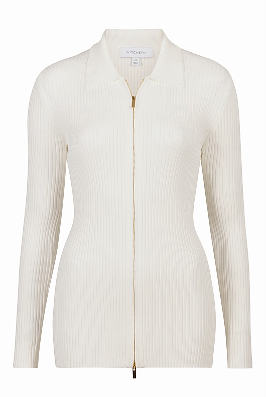 Zip Through Collar Knit - Chalk
