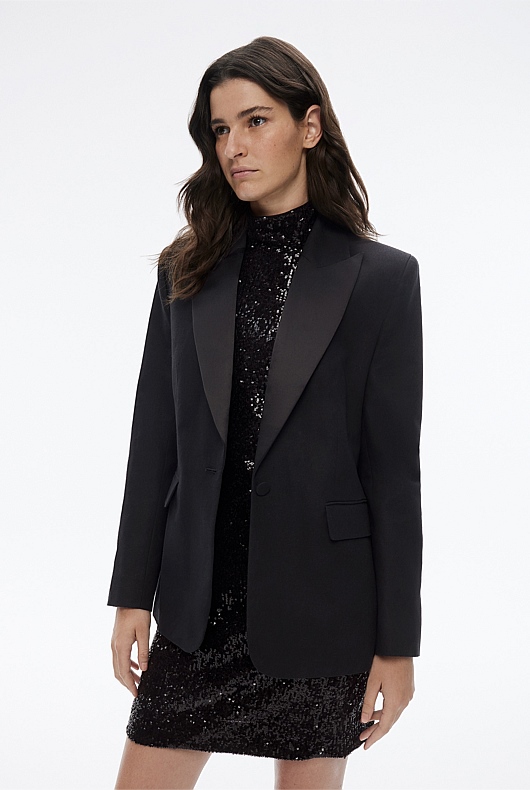 Tuxedo Single-Breasted Blazer - Black