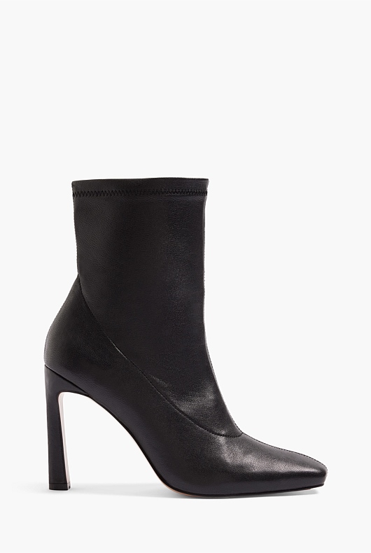 High Heel Leather Ankle Boot - Black