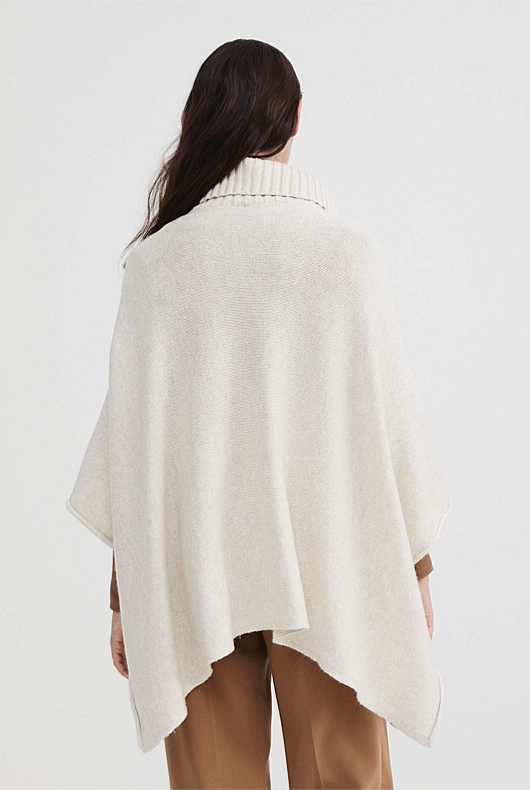 Rib Neck Poncho - Oatmeal Marle