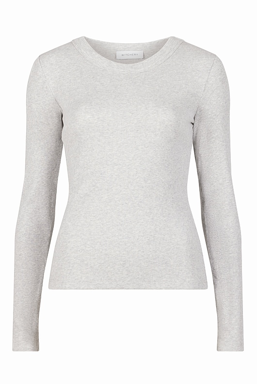 Long Sleeve Rib Top - Light Grey Marle