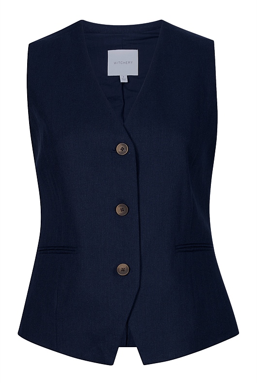 Cotton Linen Waistcoat - Blue Night
