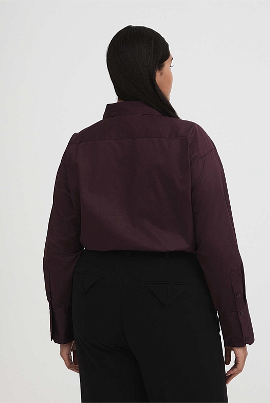 Cotton Cropped Shirt - Bordeaux