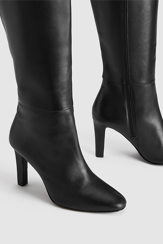 Knee High Leather Boot - Black