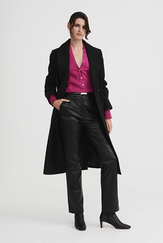 French Linen Half Placket Blouse - Mulberry