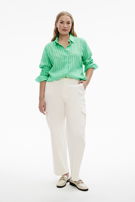French Linen Stripe Shirt - Kiwi Green