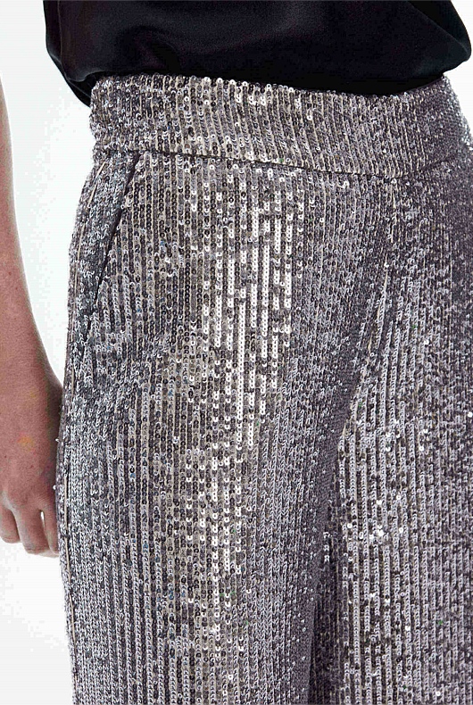 Sequin Wide Leg Trouser - Gunmetal