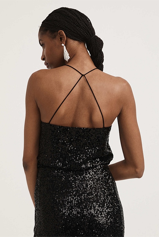 Sequin Camisole Top - Black