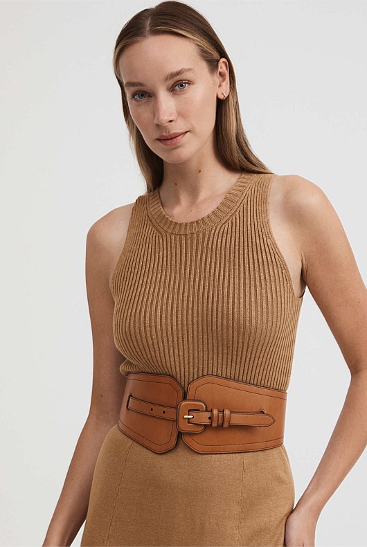 Double Belt Leather Corset - Ginger