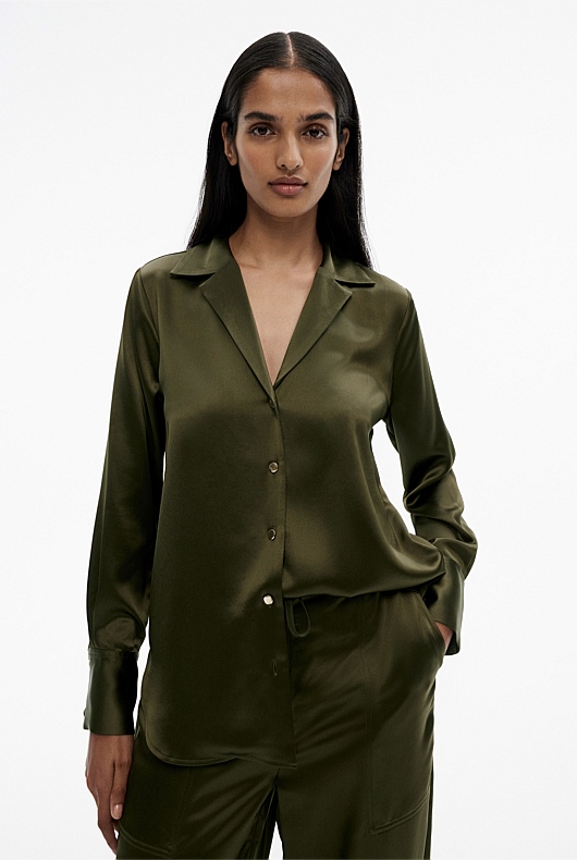 Acetate Button Detail Shirt - Jungle