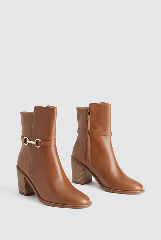 Snaffle Leather 75mm Heeled Boot - Cinnamon