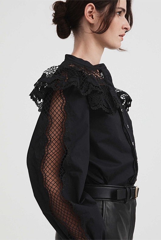 Cotton Lace Blouse - Black