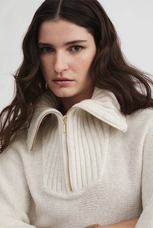 Rib Neck Poncho - Oatmeal Marle