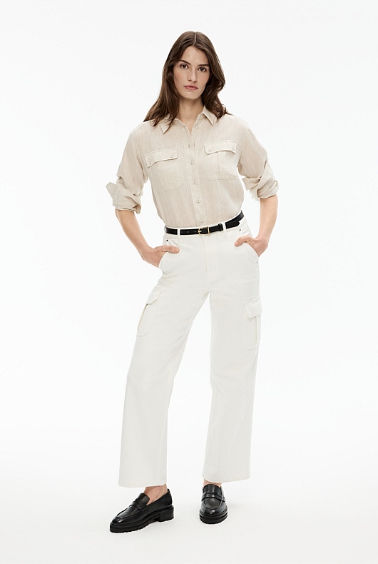 Yarn Dye French Linen Pocket Detail Shirt - Flax