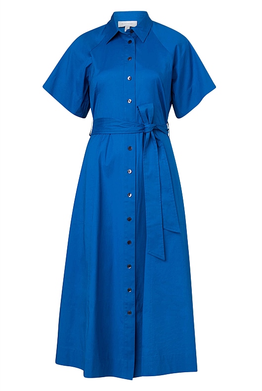 Tie Waist Shirt Dress - Bold Blue