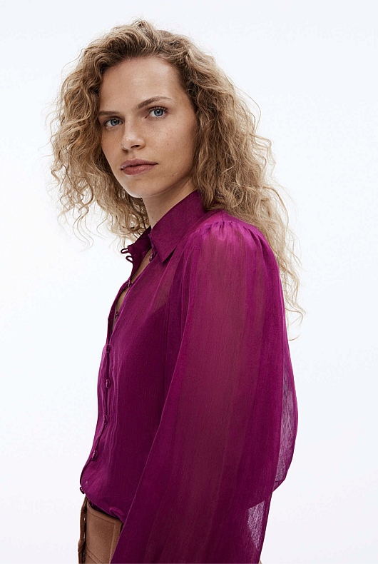 Silk Linen Blouse - Deep Magenta