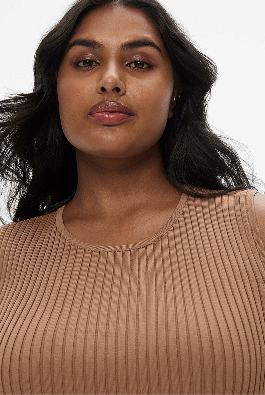 Crepe Rib Knit Tank - Camel