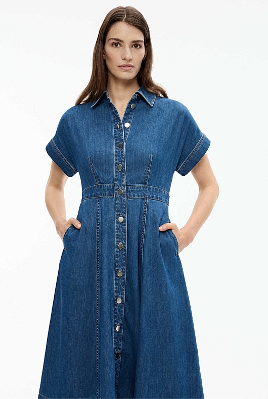 Denim Dolman Midi Dress - Indigo