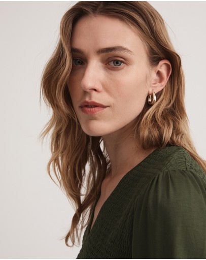 Witchery Cotton Blend Shirred V Neck Top