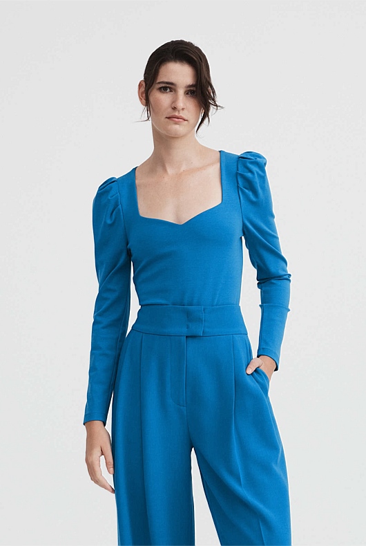 Ponte Sweetheart Neckline Bodysuit - Sorrento Blue