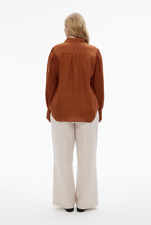 French Linen Volume Sleeve Shirt - Faded Terracotta