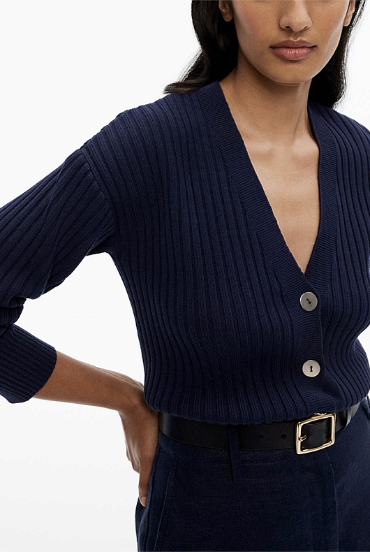 Rib Drop Shoulder Cardigan - Blue Night
