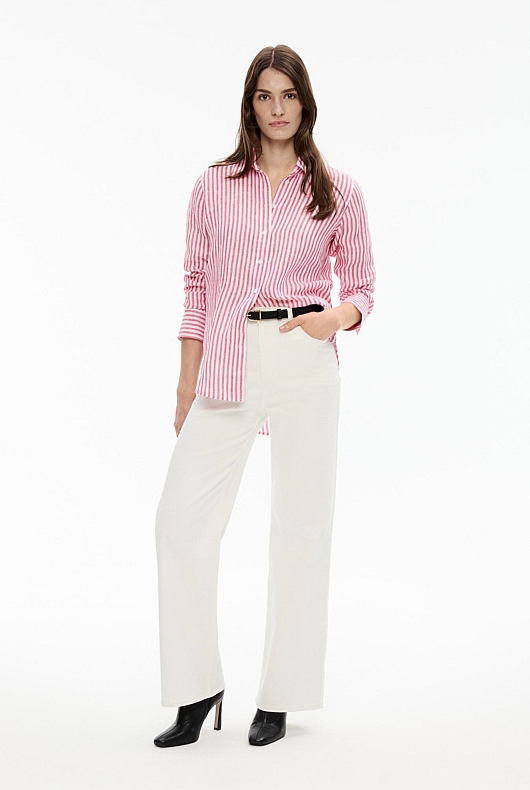French Linen Stripe Shirt - Candy Pink